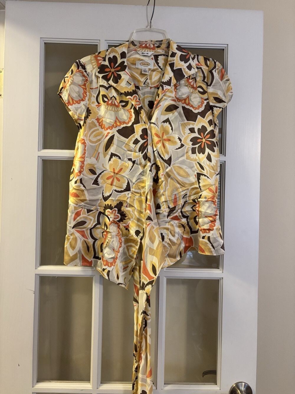 Talbots Vintage 100% Pure Silk Wrap Blouse Boho Floral 70s Size 6